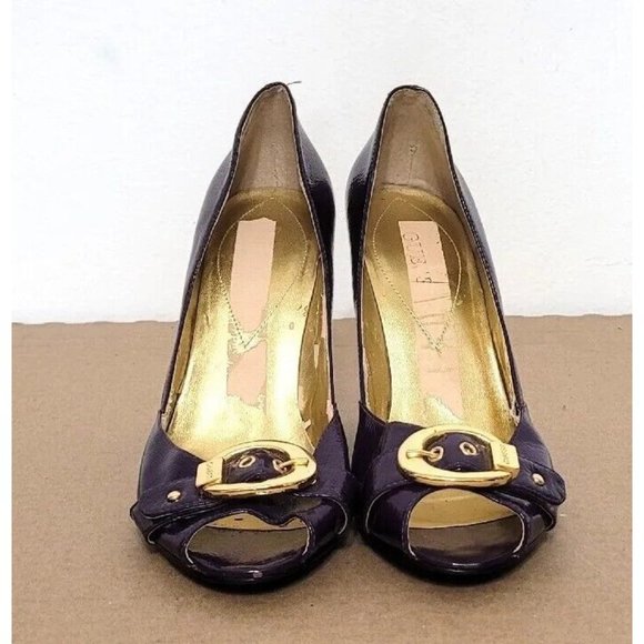 Guess Purple Patent Leather Wedge Shoes Womens Size 8.5 Peep Toe Heels - Picture 2 of 12